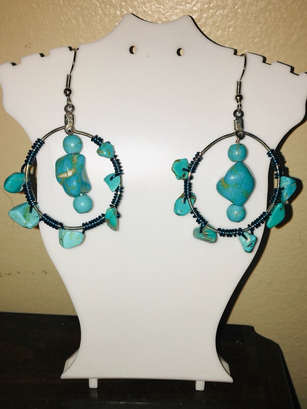 Imitation Turquoise Stone Bead Dangle Earrings